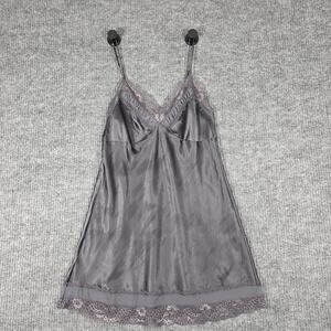 Victoria’s Secret Satin Lace Slip Dress Chemise Gray Womens Medium Lingerie